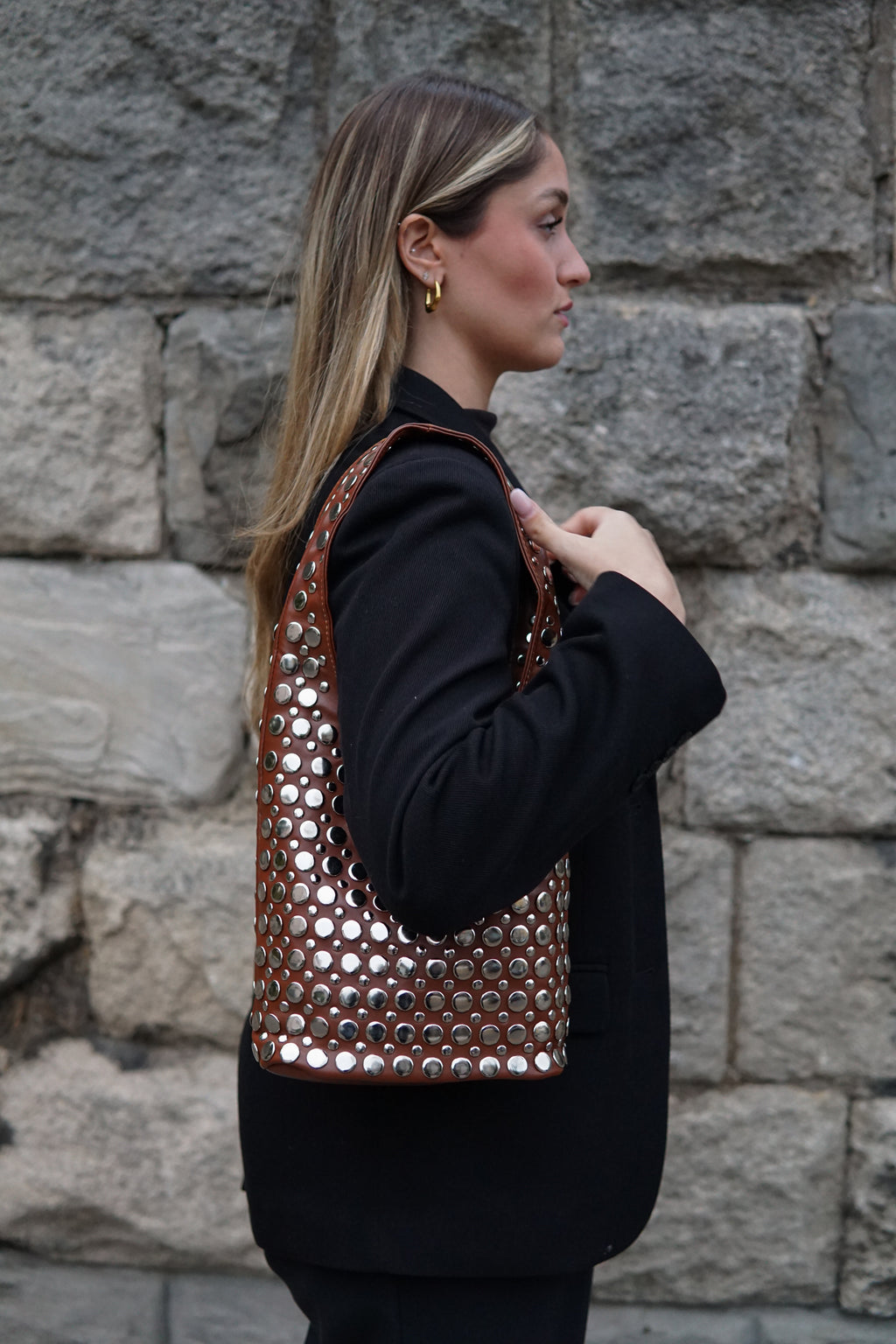 Bali Studded Bag - Toffee