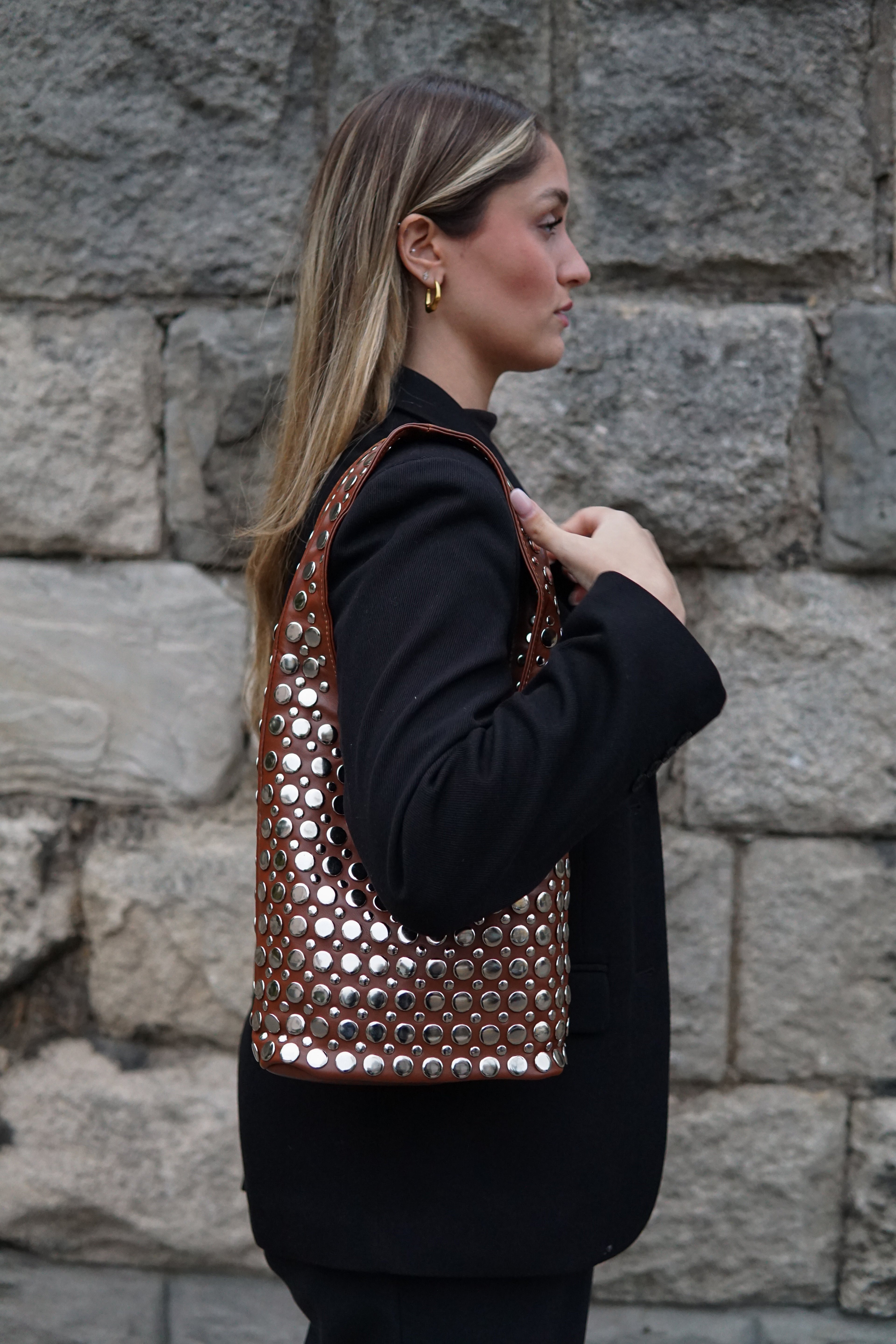 Bali Studded Bag - Toffee