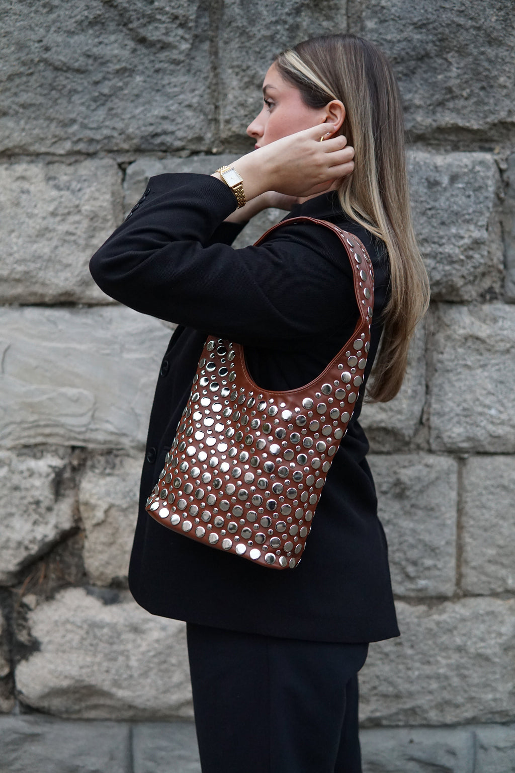 Bali Studded Bag - Toffee